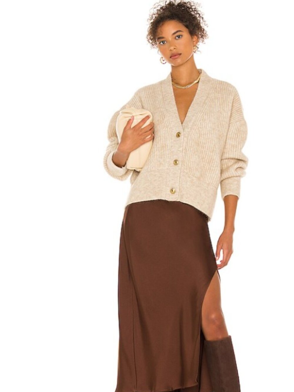 Anine Bing Maxwell Cardigan: mohair, gold buttons, oatmeal - Picture 3 of 13